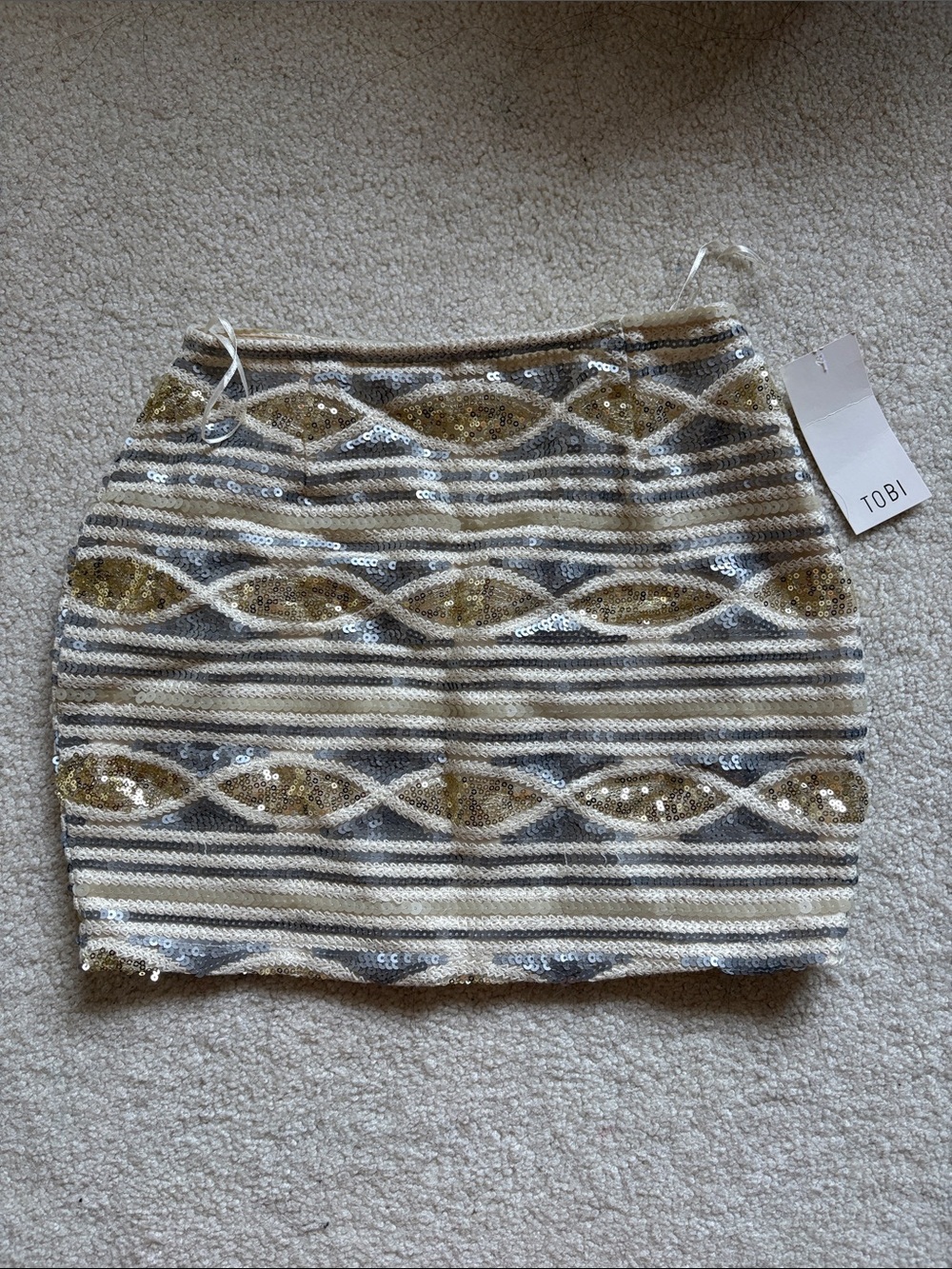NWT Tobi Gold & Silver Sequin Striped Mini Skirt Size XS
